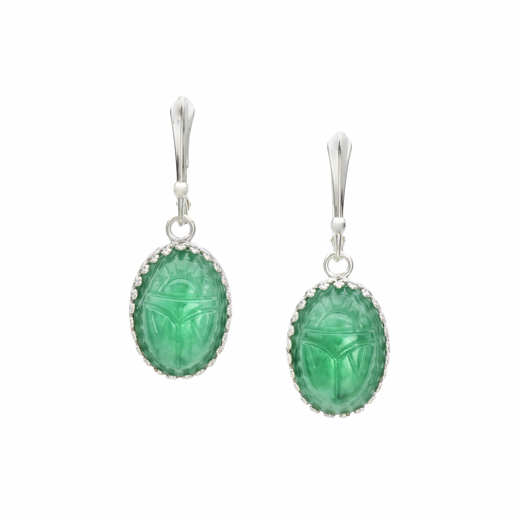 Egyptian good Jade Scarab Dangle Earrings