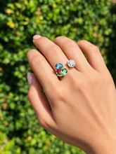Load image into Gallery viewer, Anastasia Ring with Clear, Aqua and Peridot Crystals
