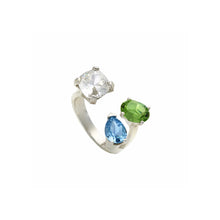 Load image into Gallery viewer, Anastasia Ring with Clear, Aqua and Peridot Crystals
