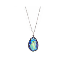 Load image into Gallery viewer, Scarab Necklace with Egyptian-Revival Iridescent Glass
