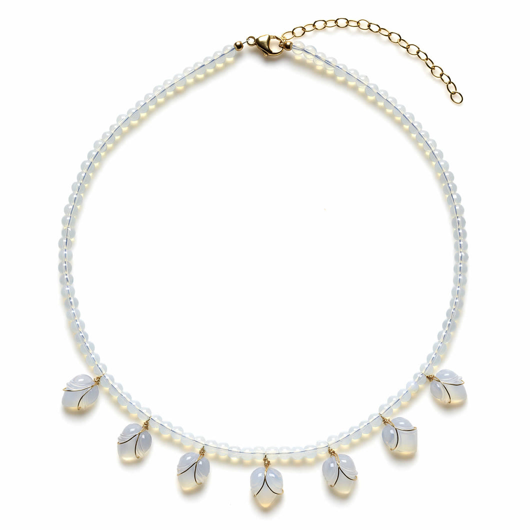 Pontiel Jewelry | Avalon Necklace | Vintage Glass Opalescent Flower Buds