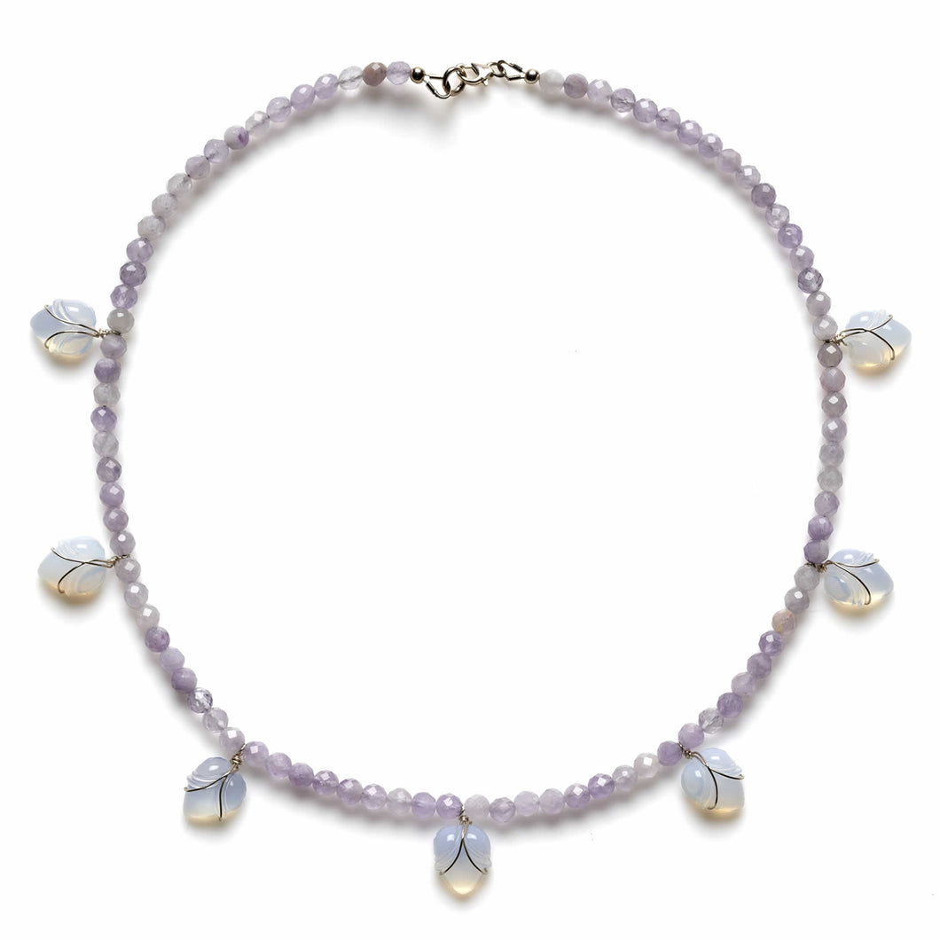 Pontiel Jewelry | Heather Necklace | Glass Opalescent & Amethyst Beads