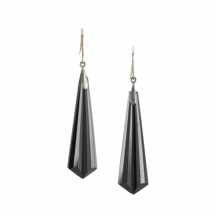 Pontiel Jewelry | Nicole Earrings | Art Deco Black Glass Geometric Pendants