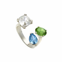 Load image into Gallery viewer, Anastasia Ring with Clear, Aqua and Peridot Crystals
