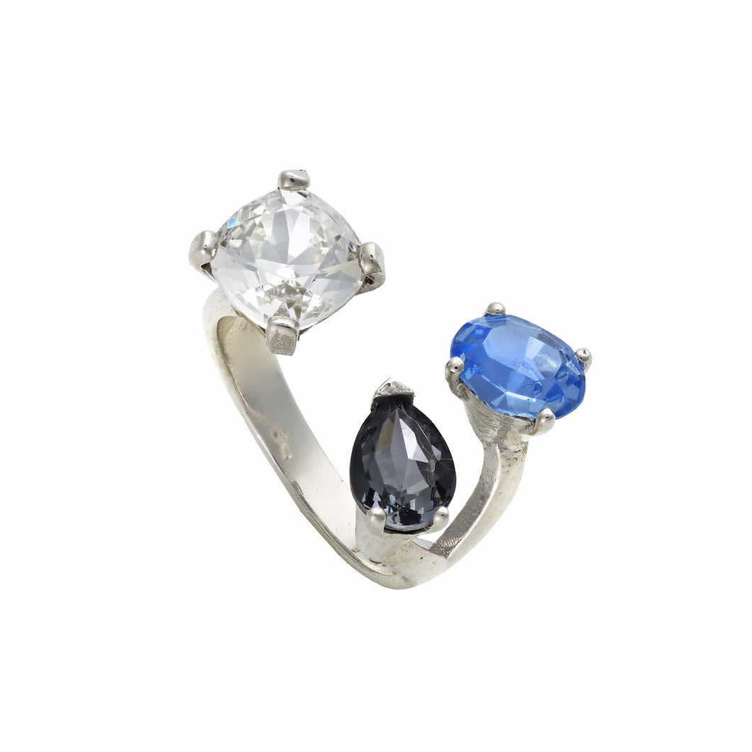 Anastasia Ring with Clear Crystal, Sapphire and Black Diamond