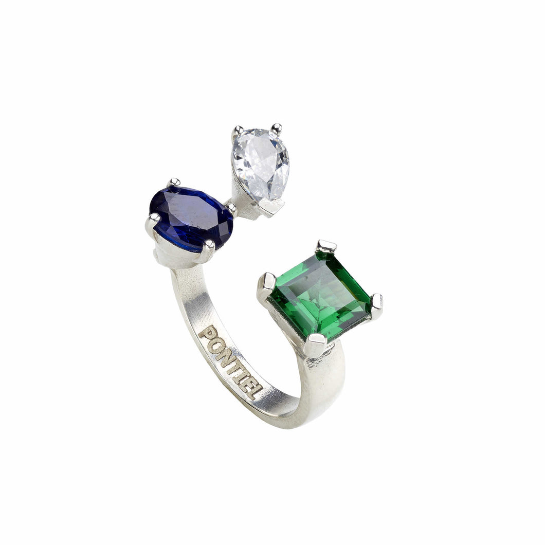 Anastasia Ring with Clear, Emerald and Sapphire Crystals