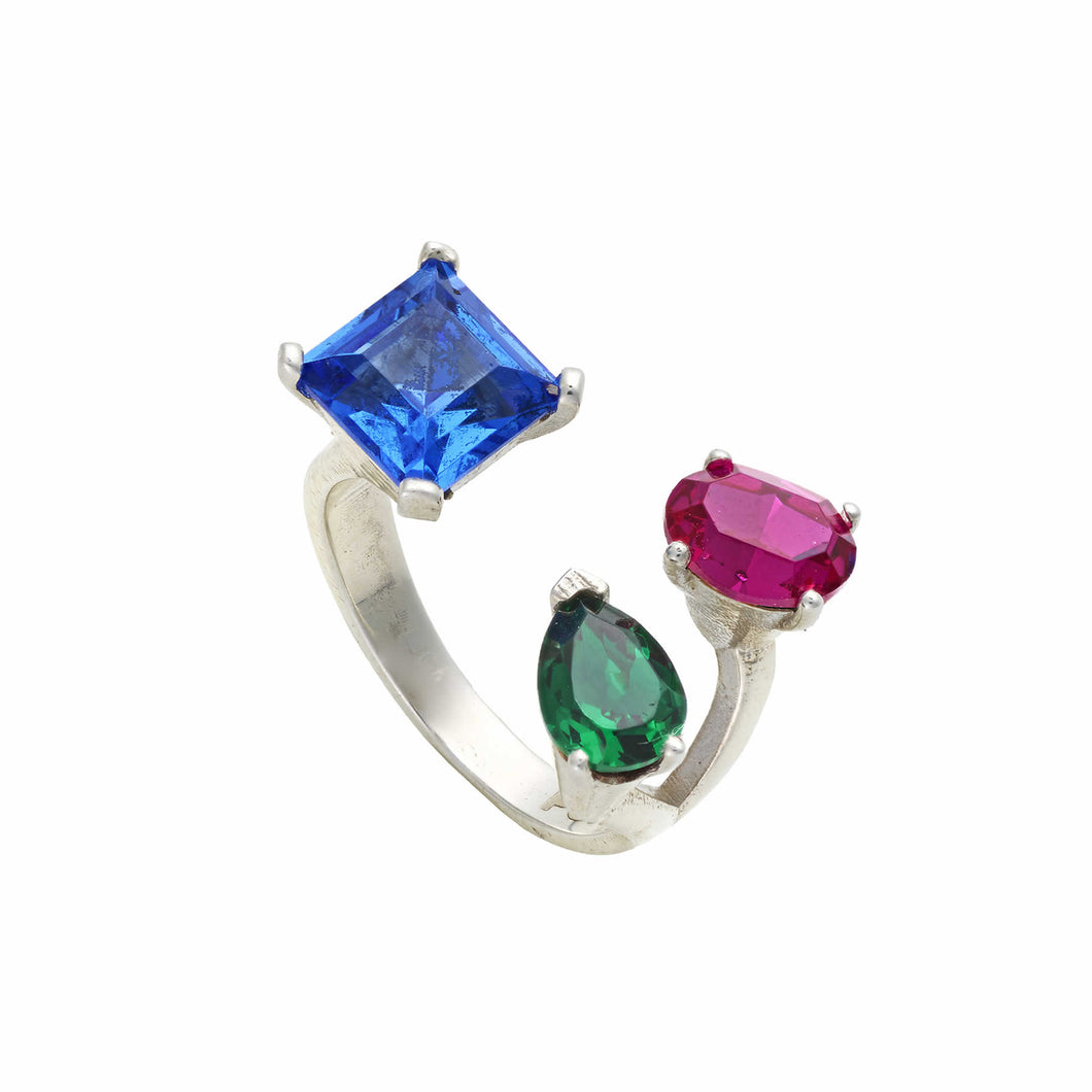Anastasia Ring with Sapphire, Emerald and Fuchsia Crystals