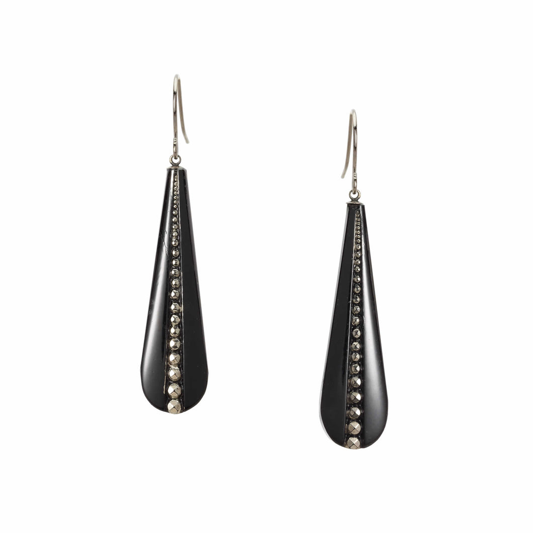 Pontiel Jewelry | Samara Earrings with Art Deco Black Glass & Marcasite
