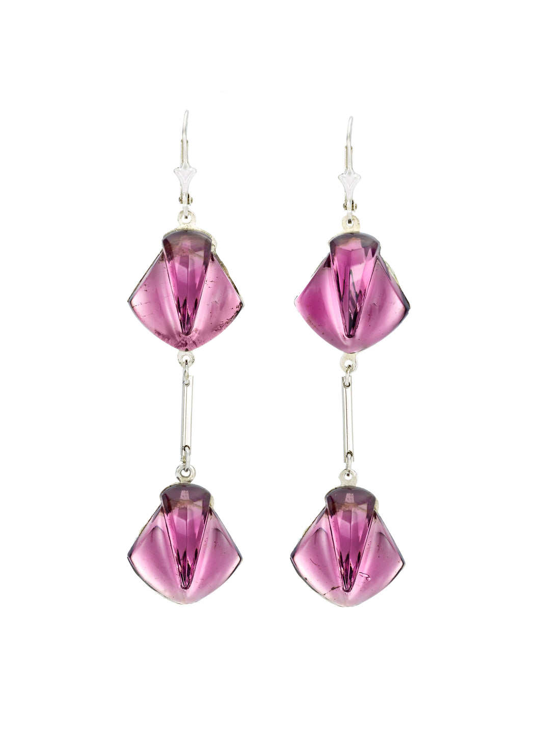 Pontiel Jewelry | Estelle Earrings with Amethyst Glass Cabochons 