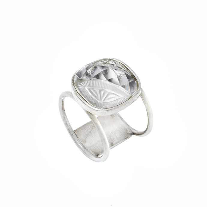Pontiel Jewelry | Gabrielle Ring with Frosted Clear Art Deco Glass