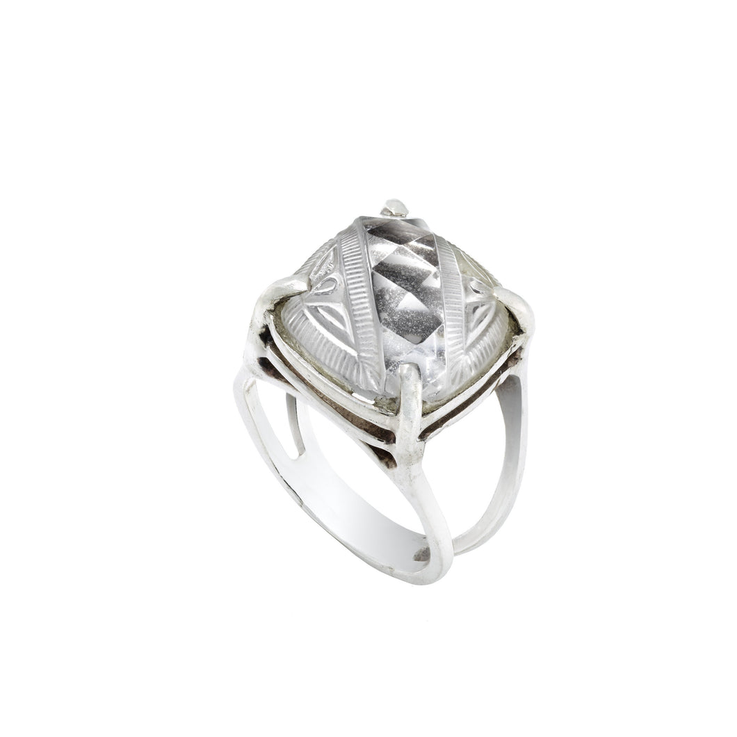 Pontiel Jewelry | Gabrielle Ring | Prong Setting and Frosted Clear Glass
